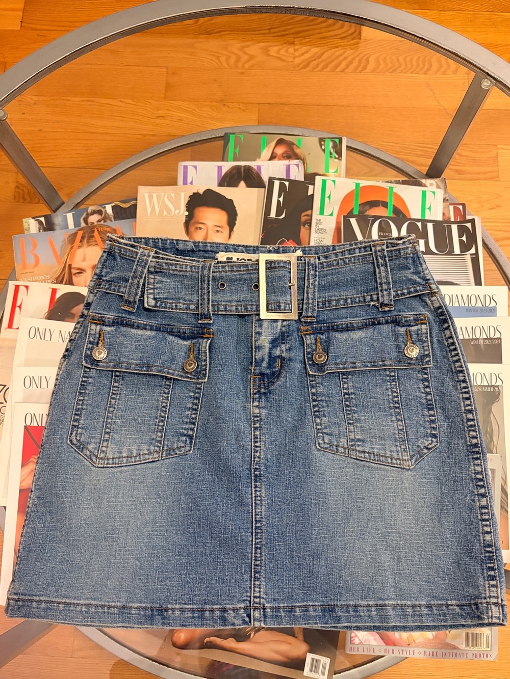 Vintage Joe Boxer Medium Blue Denim Mini Skirt with Buckle Belt